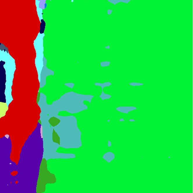 An AI segmented artwork: A man is taking a picture of himself in the water.