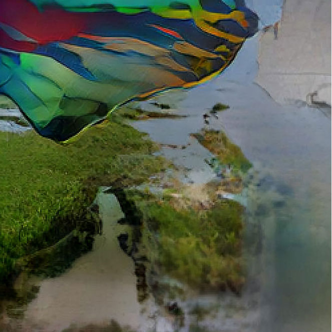 An AI generated artwork: A person is holding an umbrella in the rain.