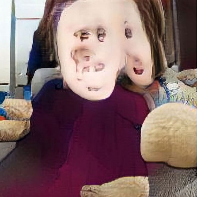 an AI generated image: A young girl is holding a teddy bear.