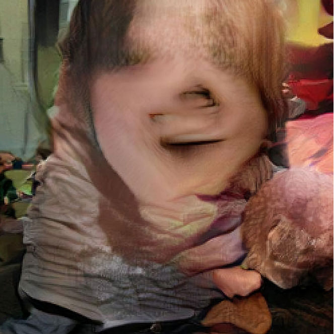 an AI generated image: A young girl is holding a teddy bear.